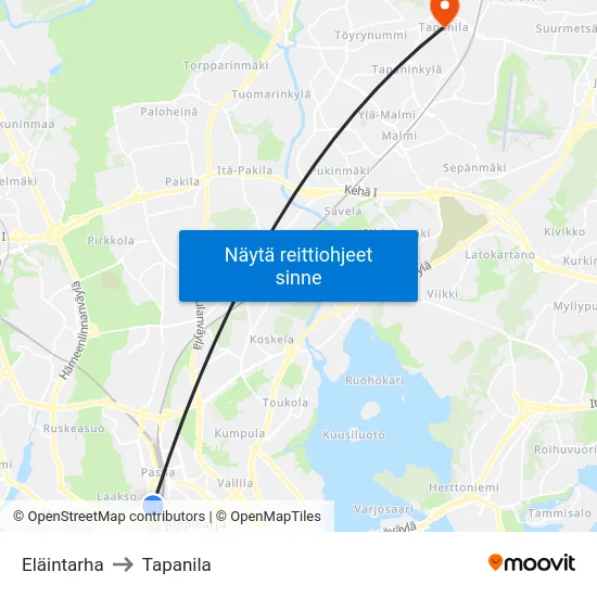 Eläintarha to Tapanila map