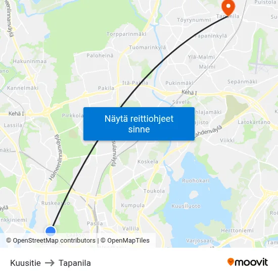 Kuusitie to Tapanila map