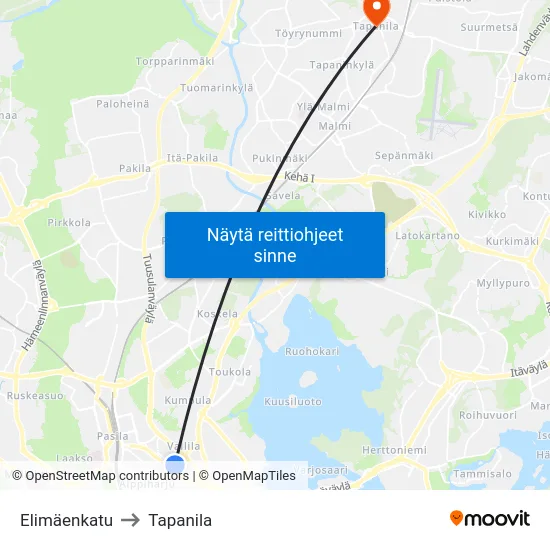 Elimäenkatu to Tapanila map