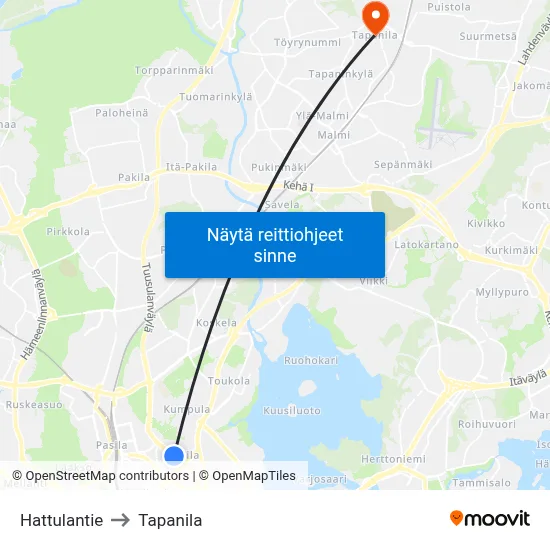 Hattulantie to Tapanila map