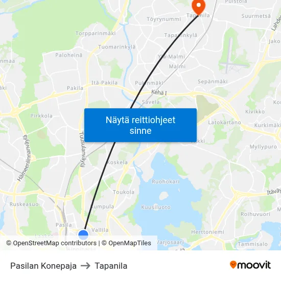 Pasilan Konepaja to Tapanila map