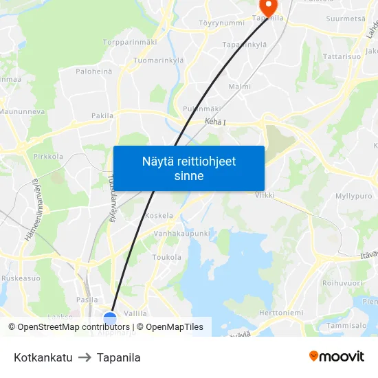 Kotkankatu to Tapanila map