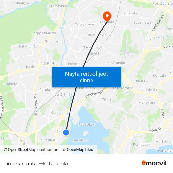 Arabianranta to Tapanila map