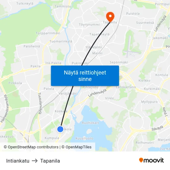 Intiankatu to Tapanila map