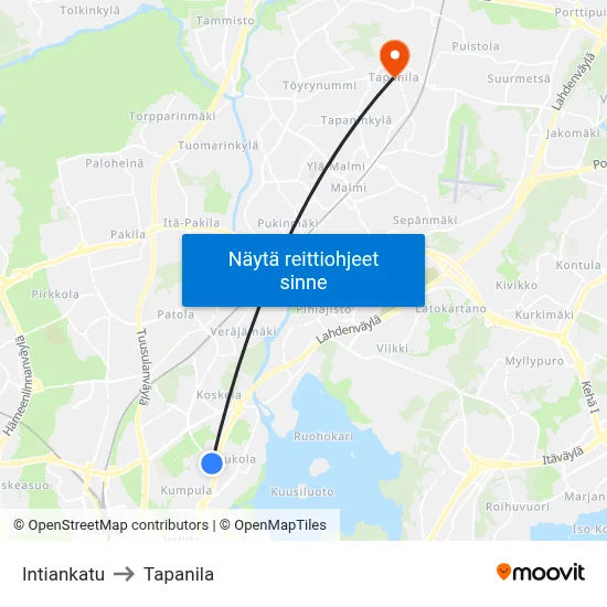 Intiankatu to Tapanila map