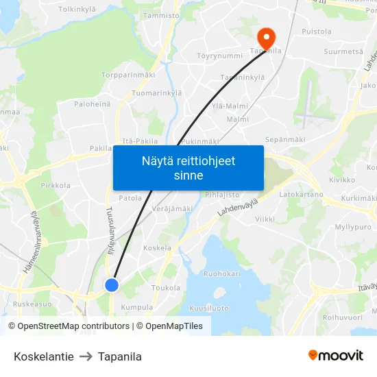 Koskelantie to Tapanila map