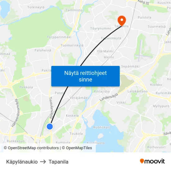 Käpylänaukio to Tapanila map
