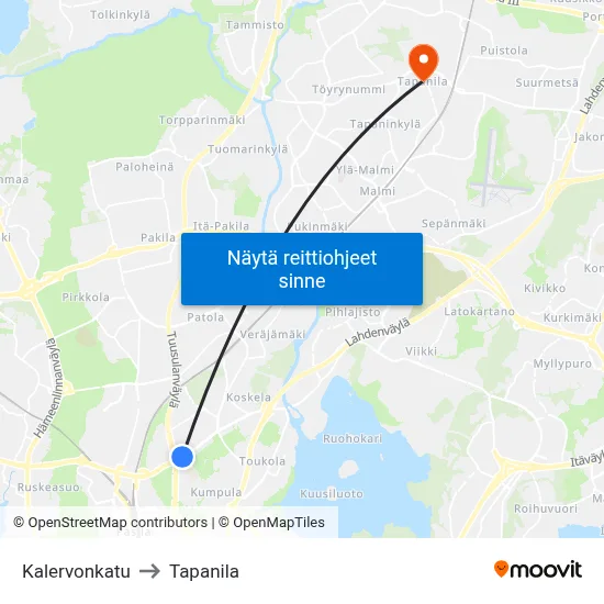 Kalervonkatu to Tapanila map