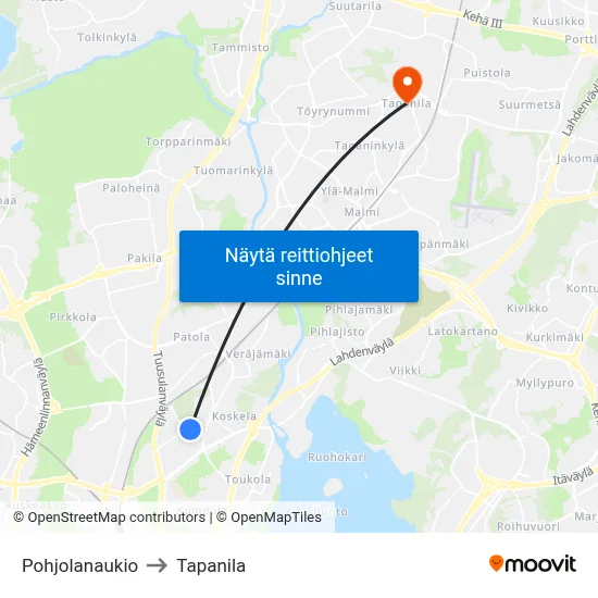 Pohjolanaukio to Tapanila map