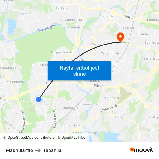 Maunulantie to Tapanila map