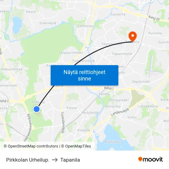 Pirkkolan Urheilup. to Tapanila map