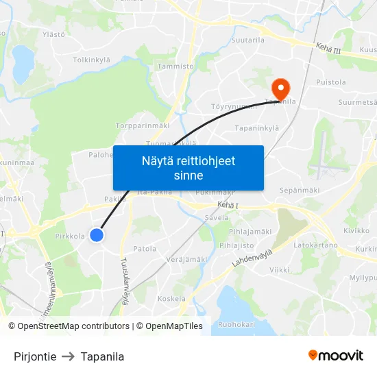 Pirjontie to Tapanila map