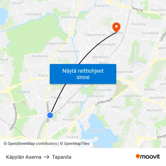 Käpylän Asema to Tapanila map