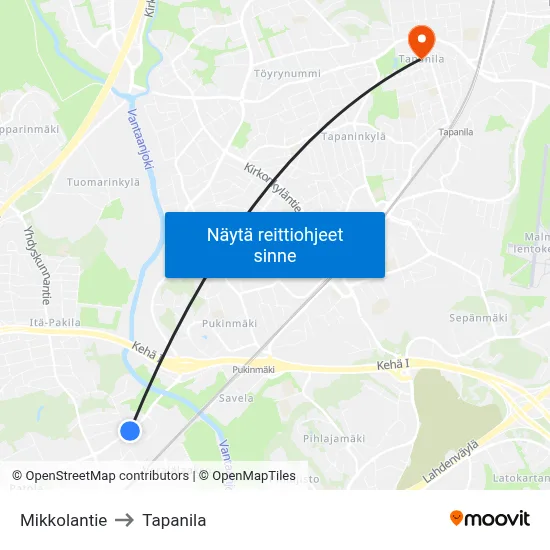 Mikkolantie to Tapanila map