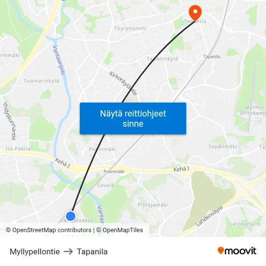 Myllypellontie to Tapanila map