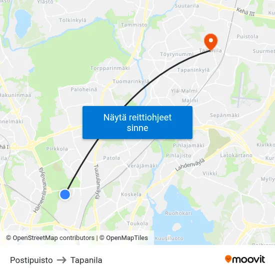 Postipuisto to Tapanila map