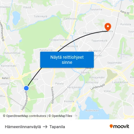 Hämeenlinnanväylä to Tapanila map