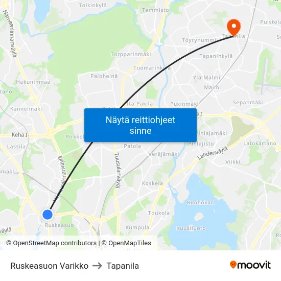 Ruskeasuon Varikko to Tapanila map
