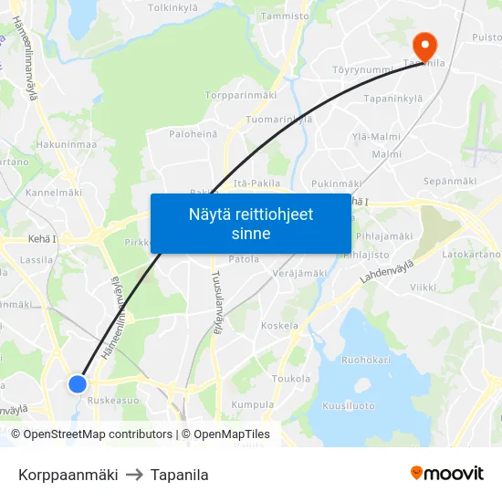 Korppaanmäki to Tapanila map