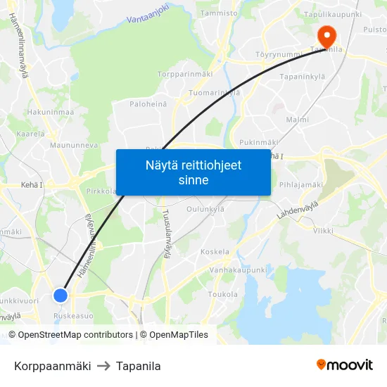 Korppaanmäki to Tapanila map