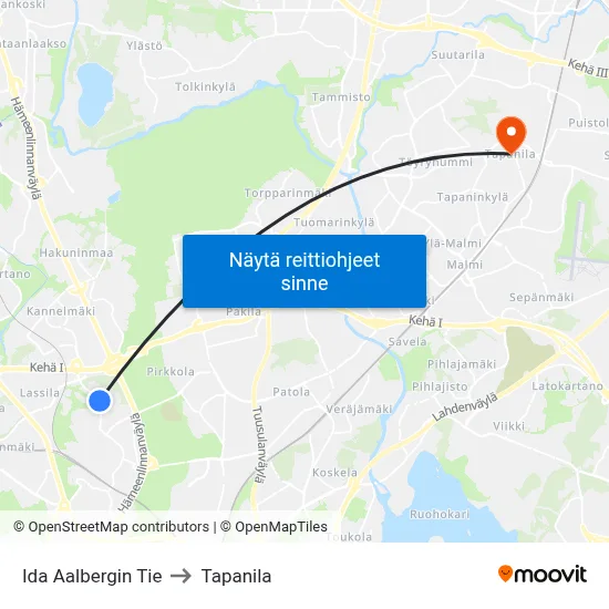Ida Aalbergin Tie to Tapanila map