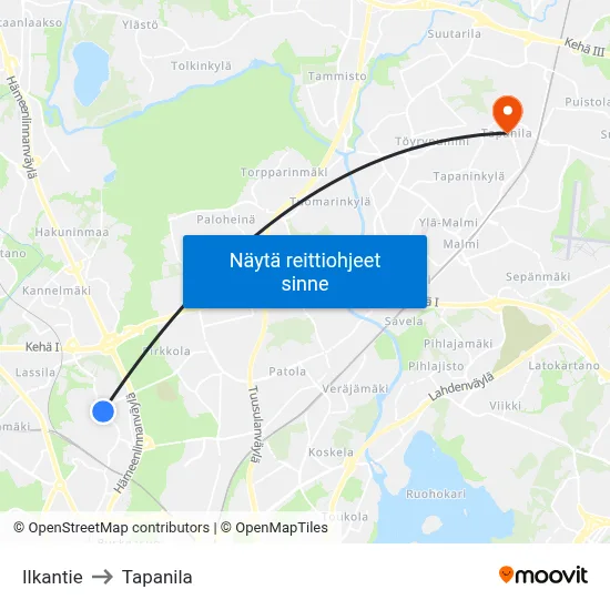 Ilkantie to Tapanila map