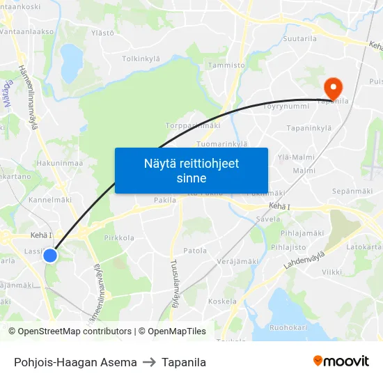 Pohjois-Haagan Asema to Tapanila map
