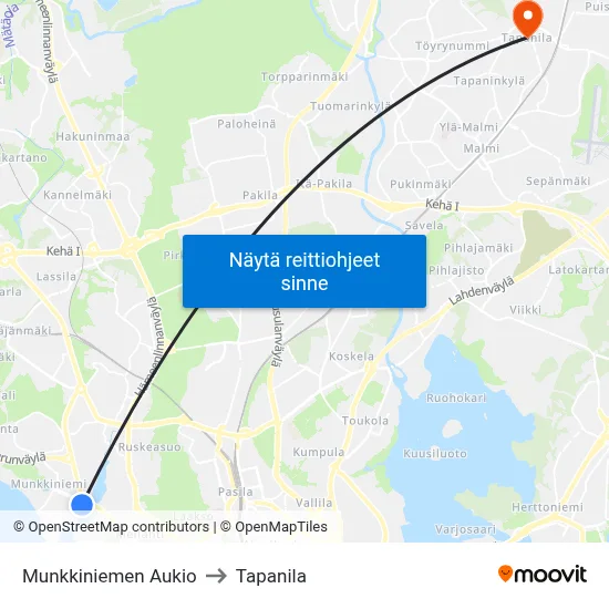 Munkkiniemen Aukio to Tapanila map