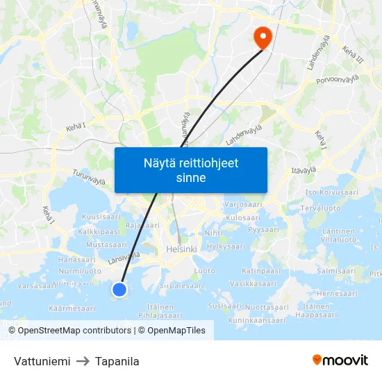 Vattuniemi to Tapanila map