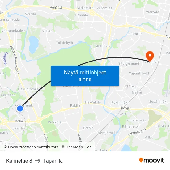 Kanneltie 8 to Tapanila map