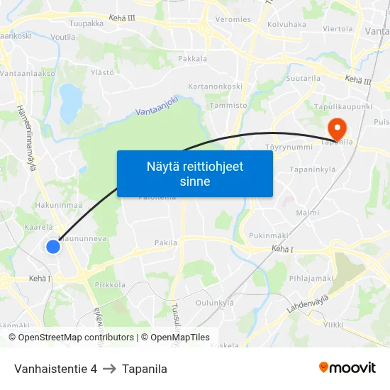 Vanhaistentie 4 to Tapanila map