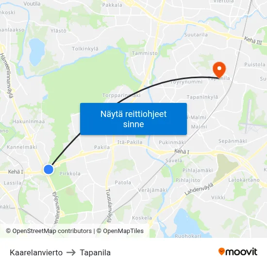 Kaarelanvierto to Tapanila map