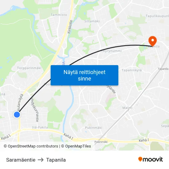 Saramäentie to Tapanila map