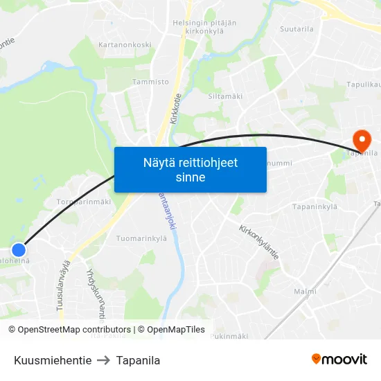 Kuusmiehentie to Tapanila map