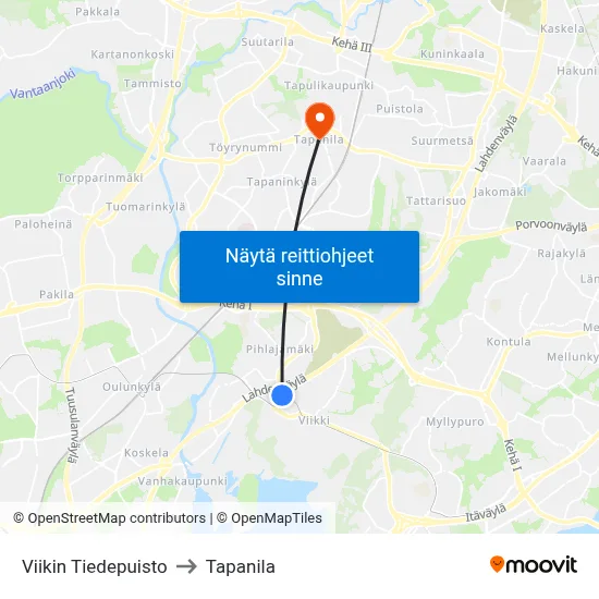 Viikin Tiedepuisto to Tapanila map
