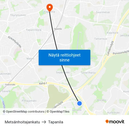 Metsänhoitajankatu to Tapanila map
