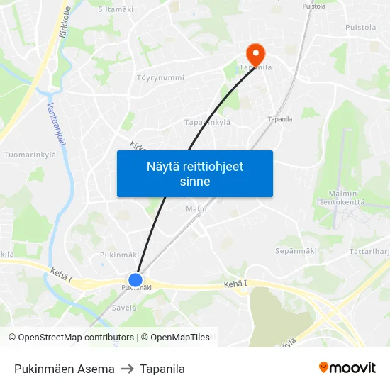 Pukinmäen Asema to Tapanila map