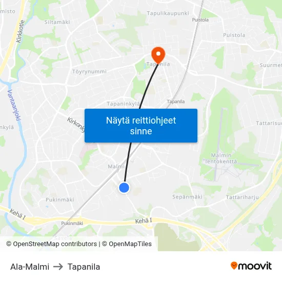 Ala-Malmi to Tapanila map