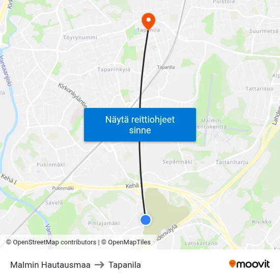 Malmin Hautausmaa to Tapanila map