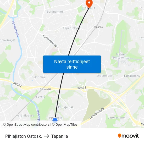 Pihlajiston Ostosk. to Tapanila map
