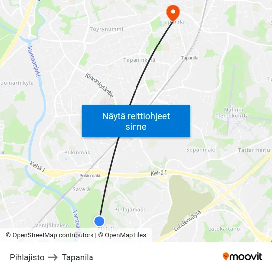 Pihlajisto to Tapanila map