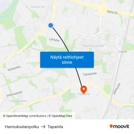 Hannukselanpolku to Tapanila map