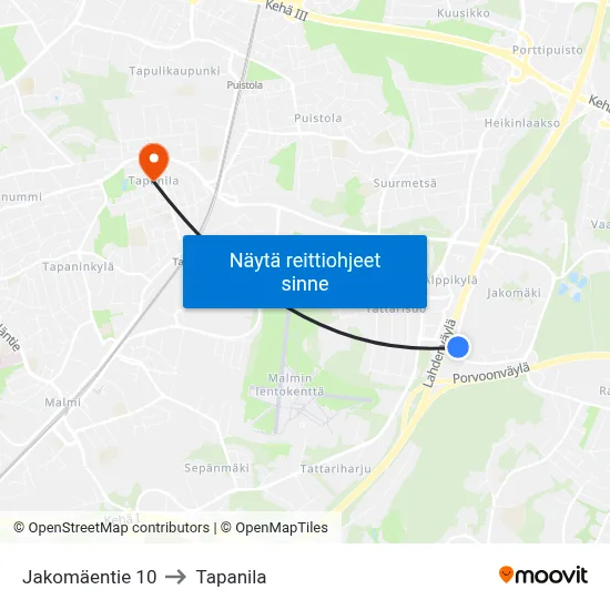 Jakomäentie 10 to Tapanila map