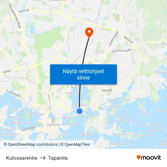 Kulosaarentie to Tapanila map