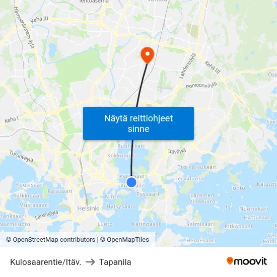 Kulosaarentie/Itäv. to Tapanila map