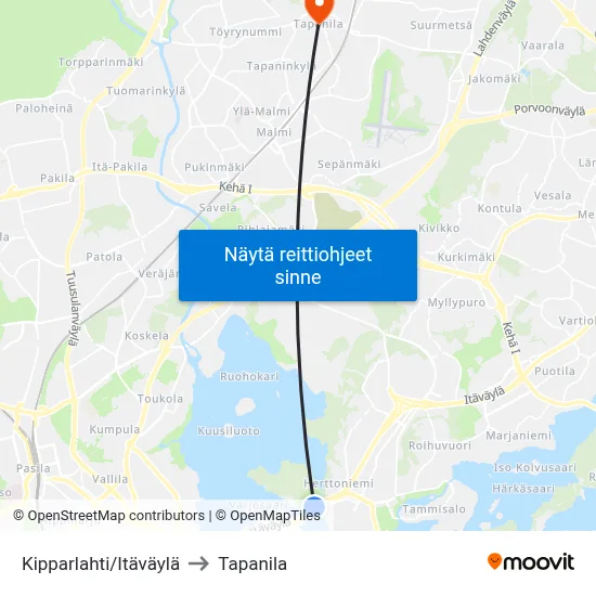 Kipparlahti/Itäväylä to Tapanila map