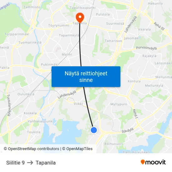 Siilitie 9 to Tapanila map