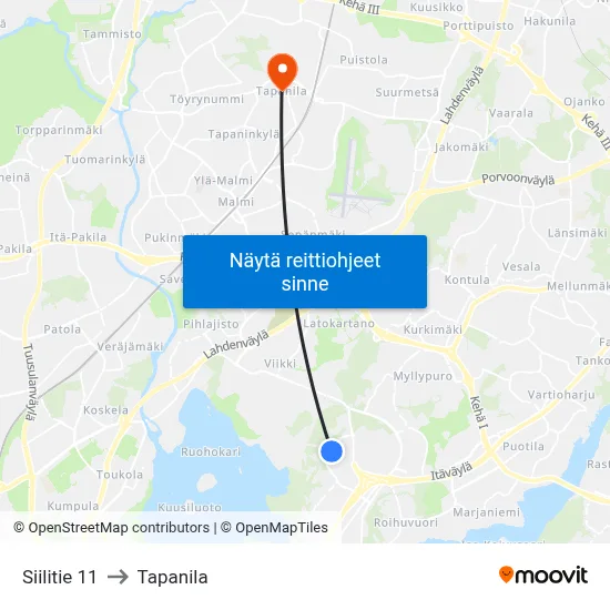 Siilitie 11 to Tapanila map
