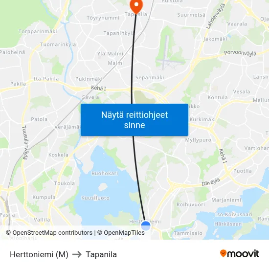 Herttoniemi (M) to Tapanila map