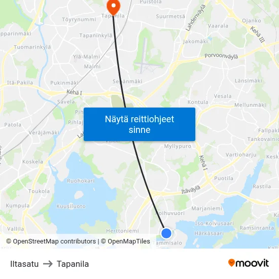 Iltasatu to Tapanila map